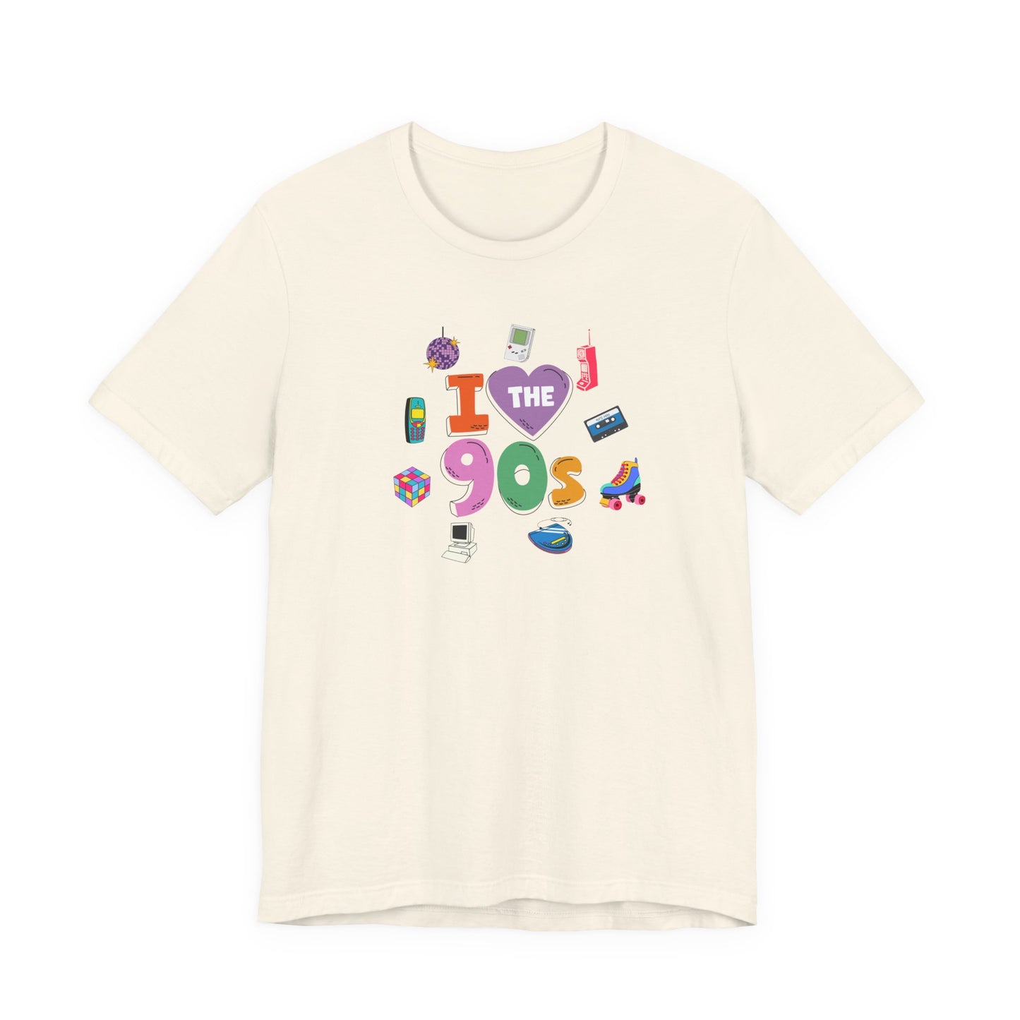 I  Love the 90's Short Sleeve Tee - Retro Graphic Tee, Vintage Style Shirt, Perfect for Casual Outings, 90s Nostalgia Apparel