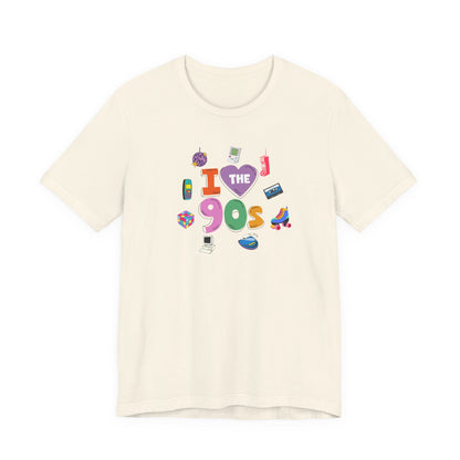I  Love the 90's Short Sleeve Tee - Retro Graphic Tee, Vintage Style Shirt, Perfect for Casual Outings, 90s Nostalgia Apparel