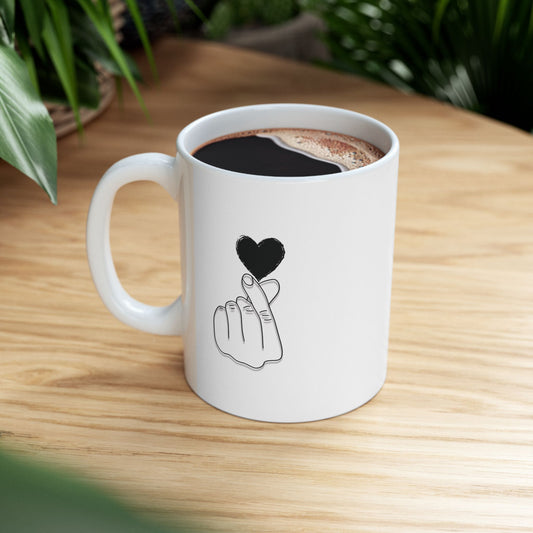 Heartwarming ceramic coffee mug by Printify, 11oz or 15oz, featuring a cozy design perfect for coffee lovers.