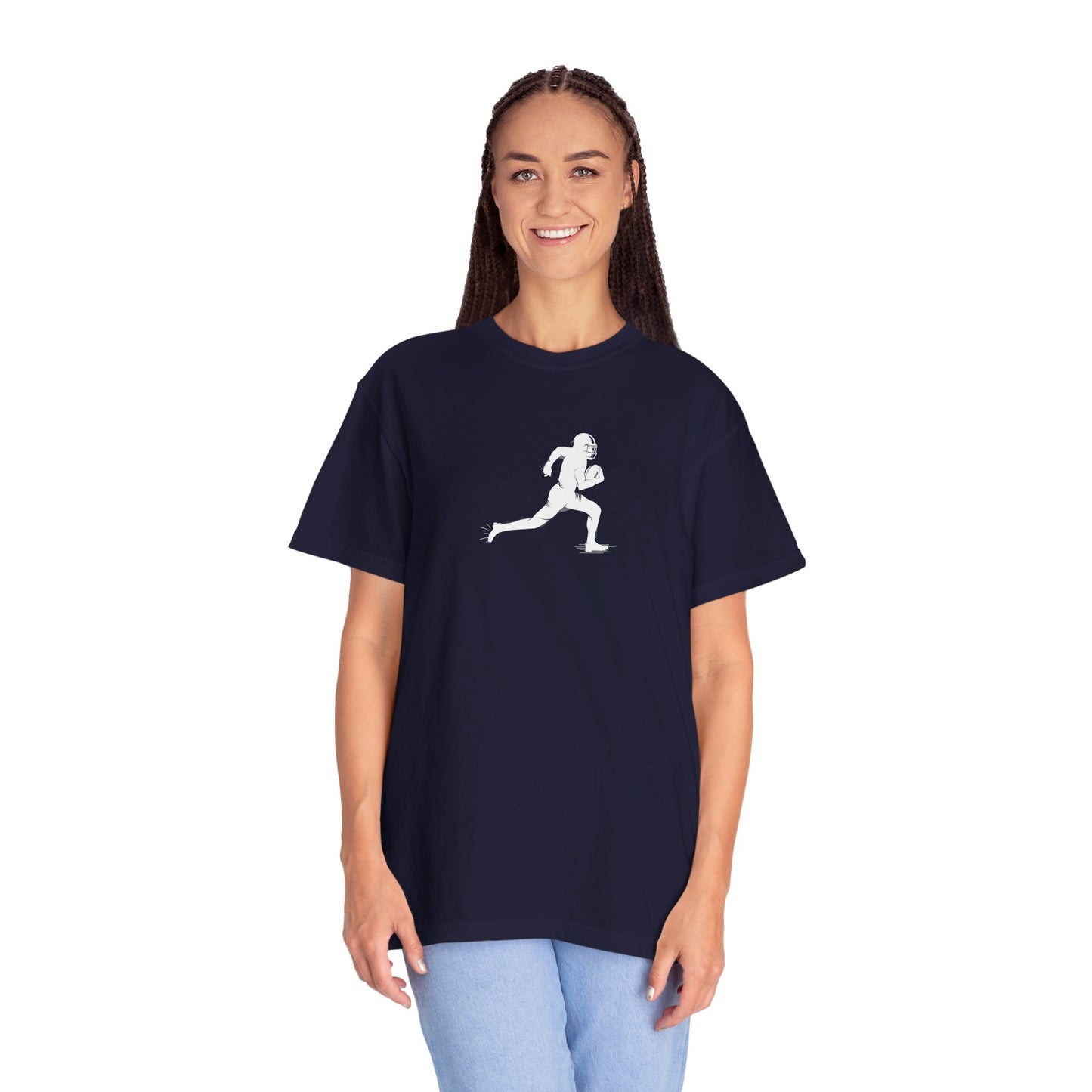 Sporty Unisex Garment-Dyed T-Shirt with Football Player Graphic, Activewear, Casual Wear, Gift for Runners, Fitness Apparel, Everyday Style