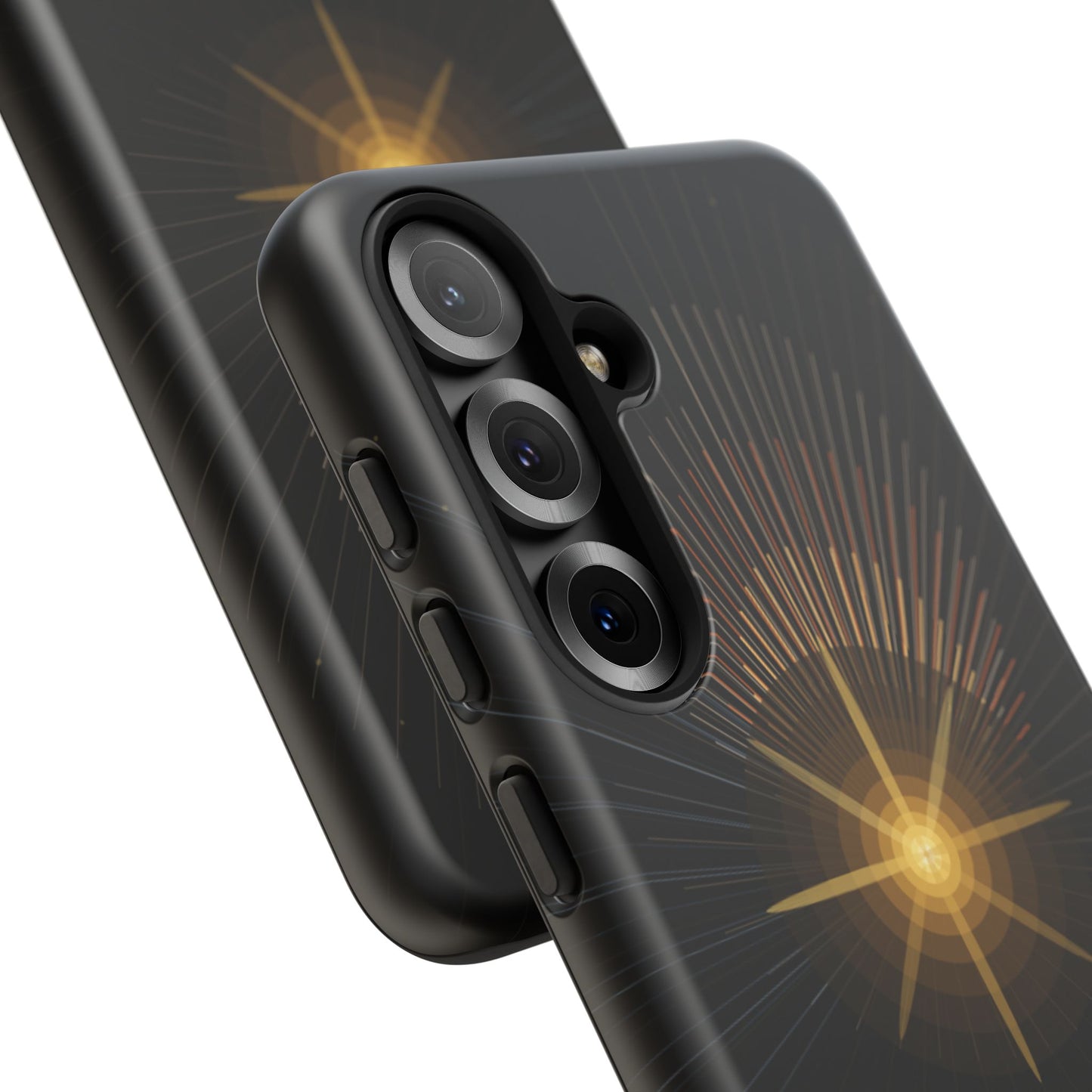 Tough Cases - Radiant Star Phone Case, Protective Black Shockproof Cover with Golden Light Design