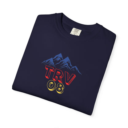 Unisex garment-dyed T-shirt with TRV08 Logo print, casual fit, soft fabric, from Printify.