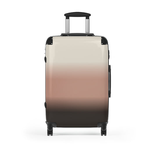 Gradient blush to charcoal ombre carry-on suitcase from Printify, travel luggage with a stylish, colorful design.