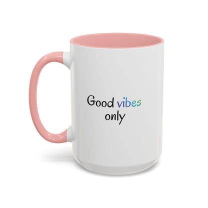 Printify Good Vibes Only accent coffee mug with positive morning quote, ceramic tea cup with cheerful design and handle.