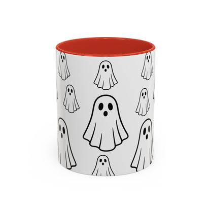 Printify ghost pattern accent coffee mug featuring a cute Halloween ceramic design in 11oz or 15oz size.
