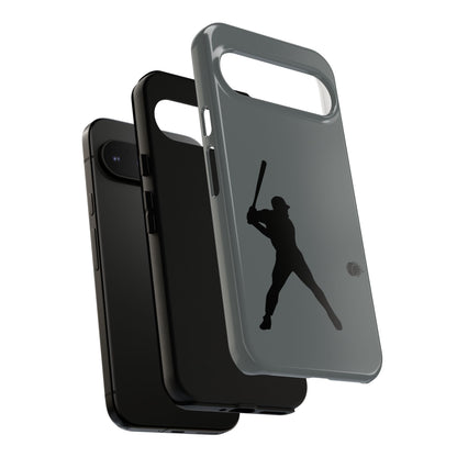 Black iPhone case with a white baseball silhouette design, providing durable, protective coverage for sports enthusiasts.