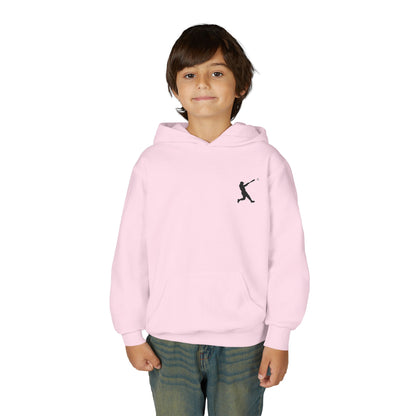 Youth baseball silhouette hoodie for kids, featuring a baseball player design on a pullover sweatshirt.