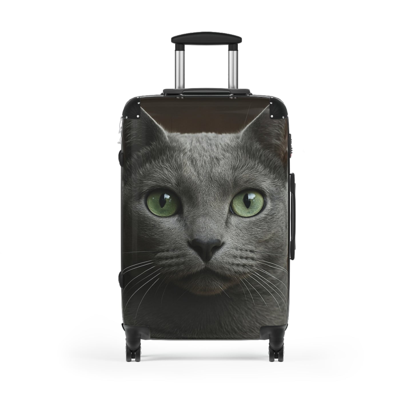 Green-Eyed Cat Carry-On Suitcase — Photo Realistic Cat Face Luggage