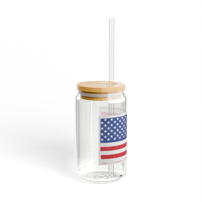American Flag Sipper Glass — 16oz Patriotic Drink Tumbler with Straw