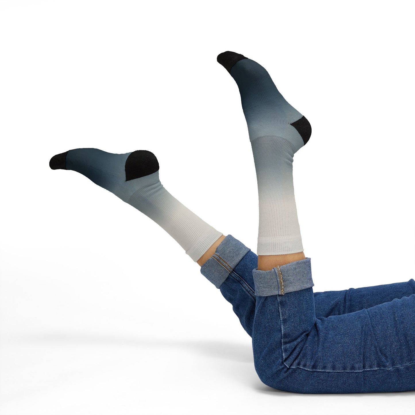 Blue Gray Ombre Sublimation Socks | Gradient Crew Socks