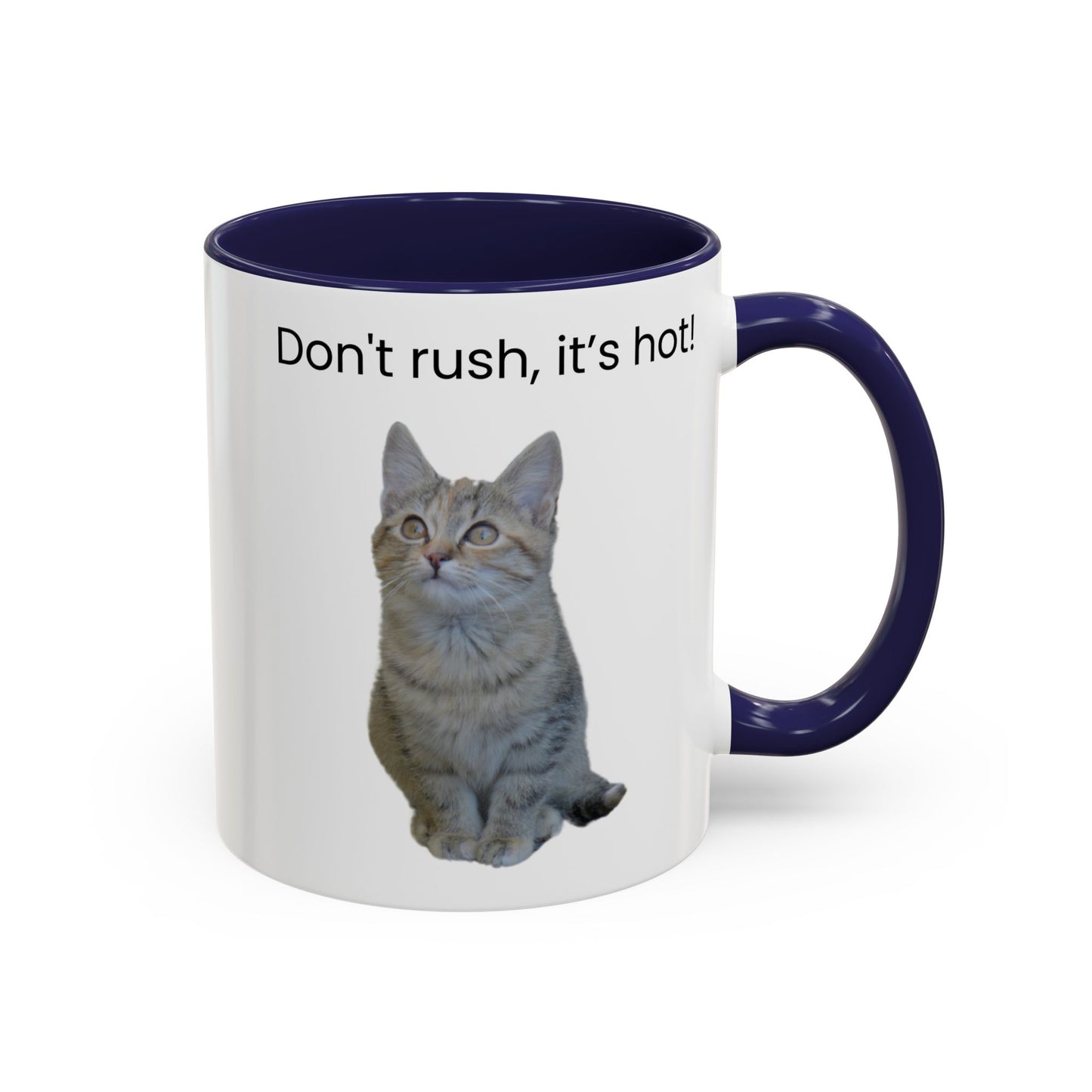 Cat Coffee Mug - "Don't rush, it's hot!" Accent Ceramic Mug (11/15 oz)