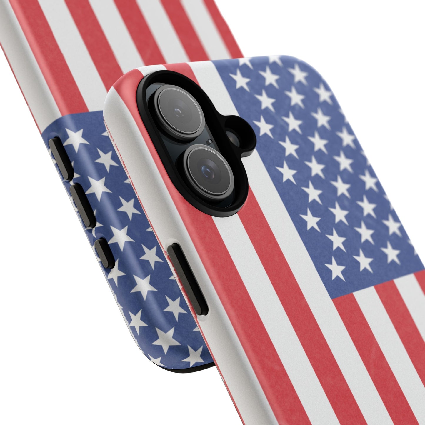 Durable American flag phone case for iPhone with patriotic design, featuring a tough protective cover by Printify.