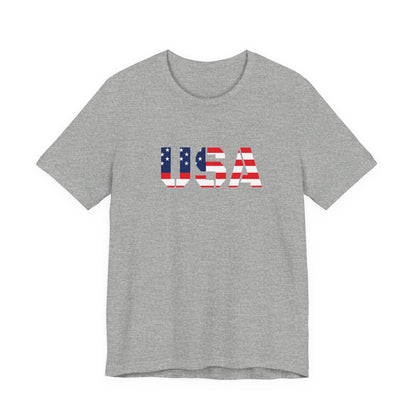 USA Flag Text Tee — Patriotic Fourth of July T-Shirt