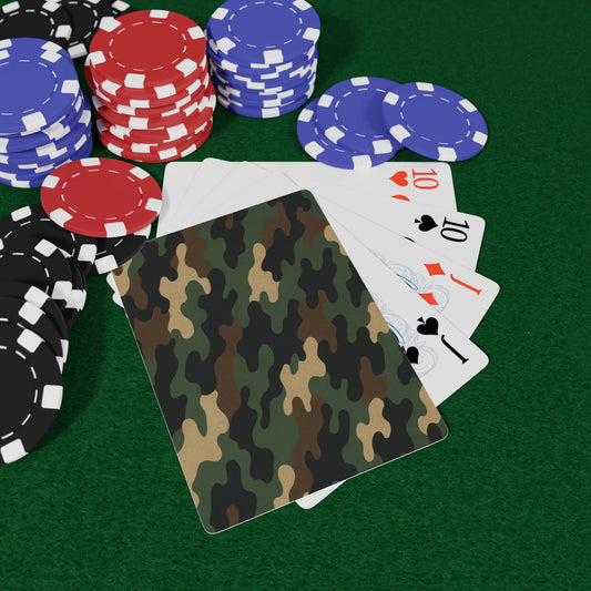 Military green camouflage deck of Printify poker playing cards featuring camo design on paper casino set.