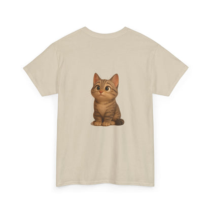 Brown kitten graphic T-shirt for cat lovers, casual printify tee featuring a cute cat design on soft fabric.