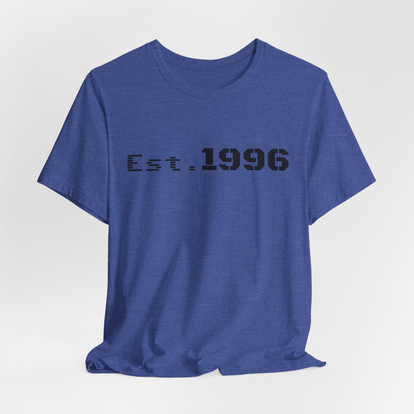 Vintage Est. 1996 T-shirt by Printify showing a retro-style design celebrating a birth year birthday gift.