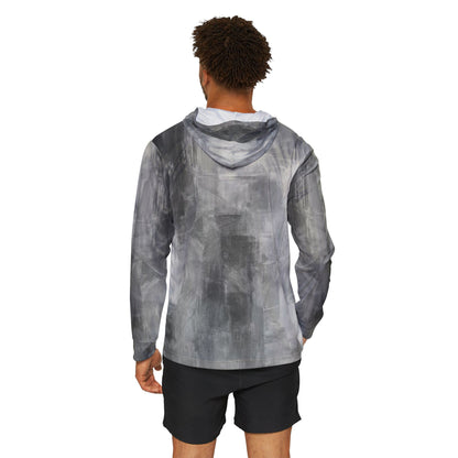 Men's gray athletic warmup hoodie with all-over print, casual gym pullover by Printify, suitable for workouts and casual wear.