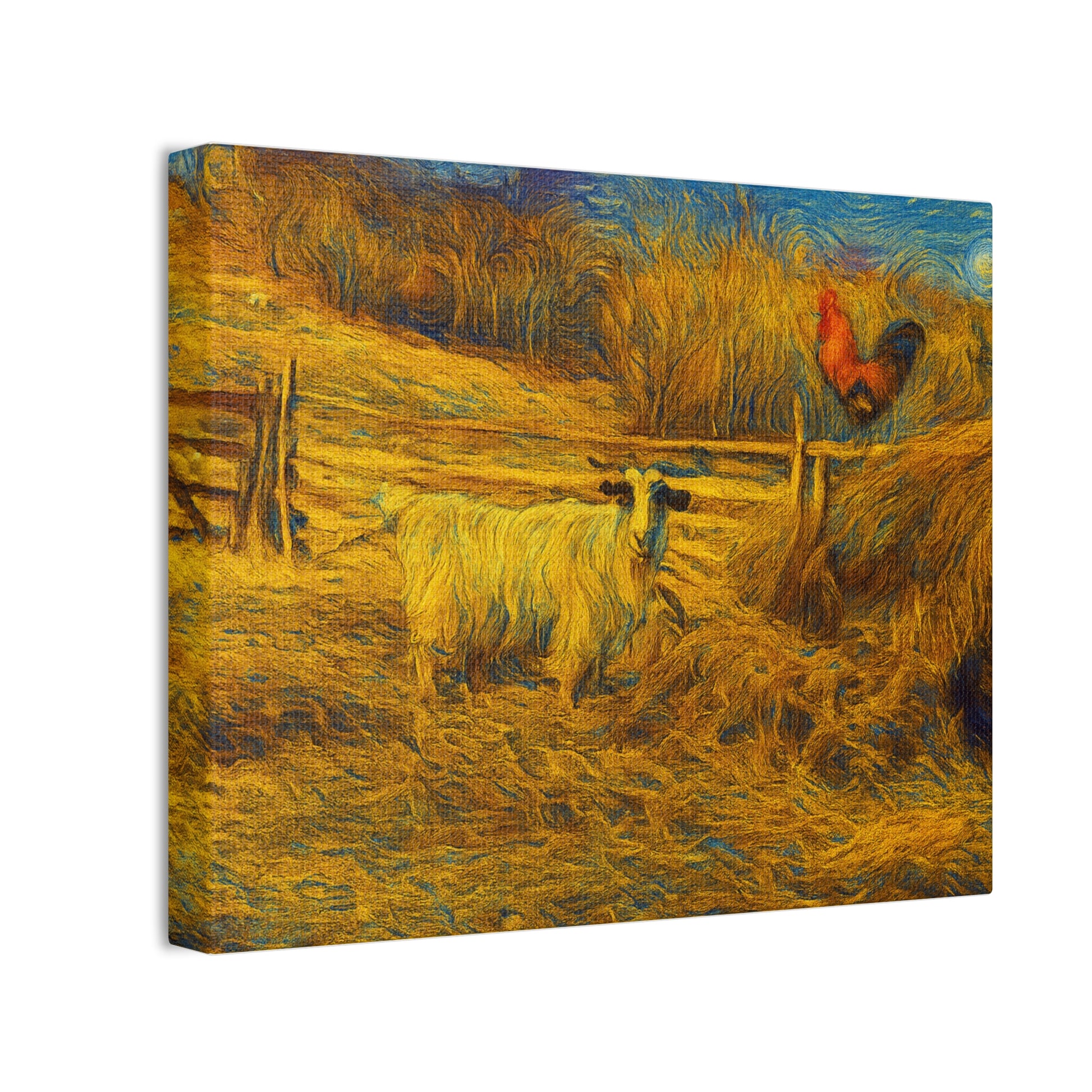 Farmhouse Canvas Wall Art - Rustic Animal Decor, Goat and Rooster Painting, Country Home, Farmhouse Style, Gift for Farmers - TRV