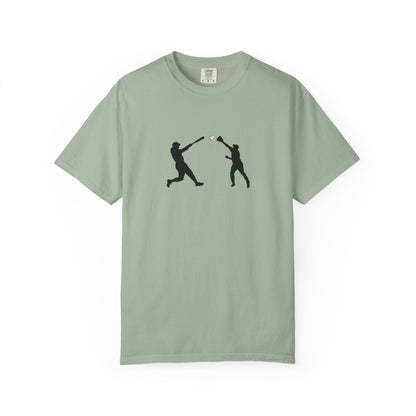 Minimal baseball player silhouette T-shirt by Printify featuring a simple graphic design on a casual cotton tee.