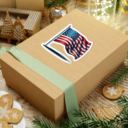 American Flag Kiss-Cut Sticker — Waving USA Decal for Laptops, Cars & Water Bottles