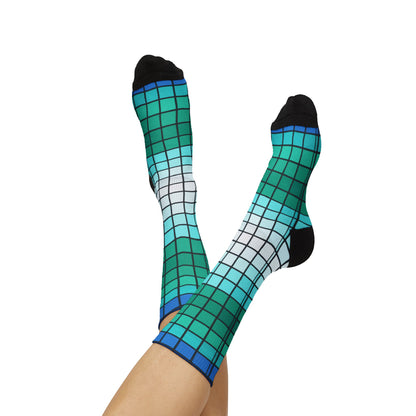 Teal Gradient Grid Socks | Sublimation Patterned Socks