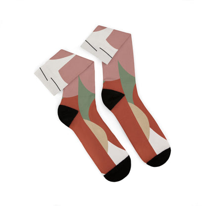 Abstract Geometric Floral Sublimation Socks | Colorblock Crew Socks