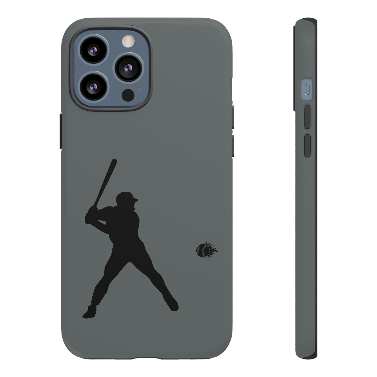 Black baseball silhouette tough phone case for iPhone, protective sporty design by Printify, shown on a white background.