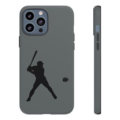 Black baseball silhouette tough phone case for iPhone, protective sporty design by Printify, shown on a white background.