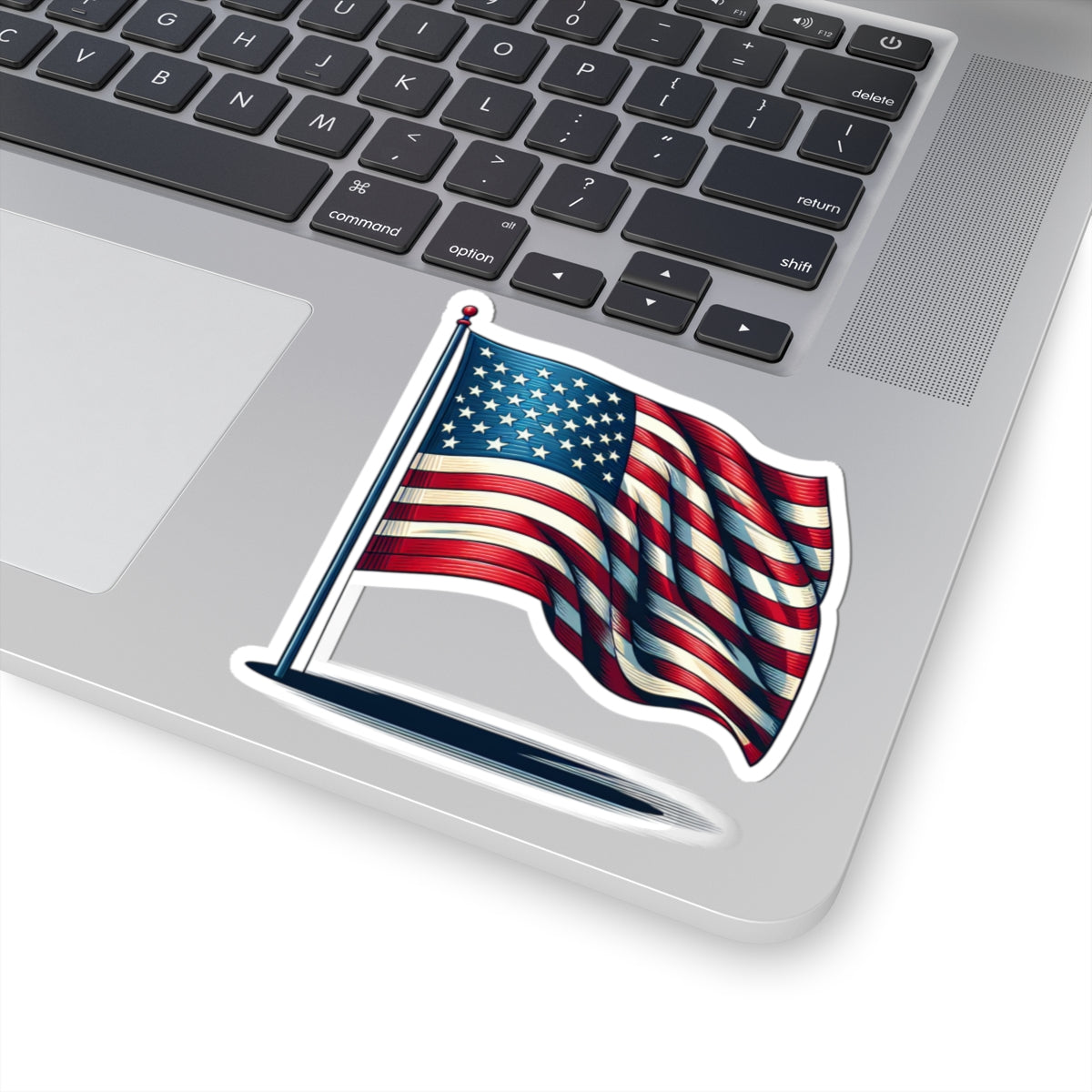 American Flag Kiss-Cut Sticker — Waving USA Decal for Laptops, Cars & Water Bottles