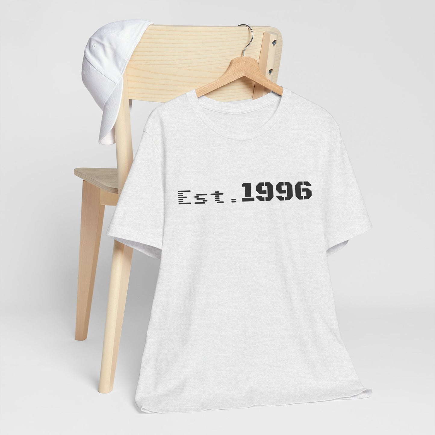 Vintage Est. 1996 T-shirt by Printify featuring a classic design, perfect for birthday gift or celebrating a birth year.