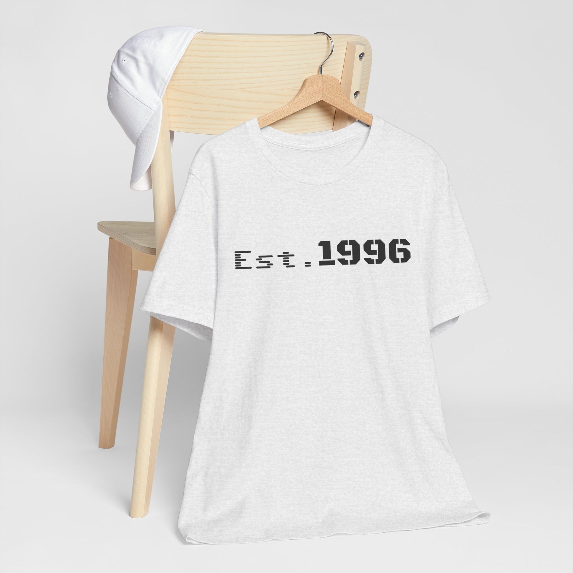 Vintage Est. 1996 T-shirt by Printify featuring a classic design, perfect for birthday gift or celebrating a birth year.