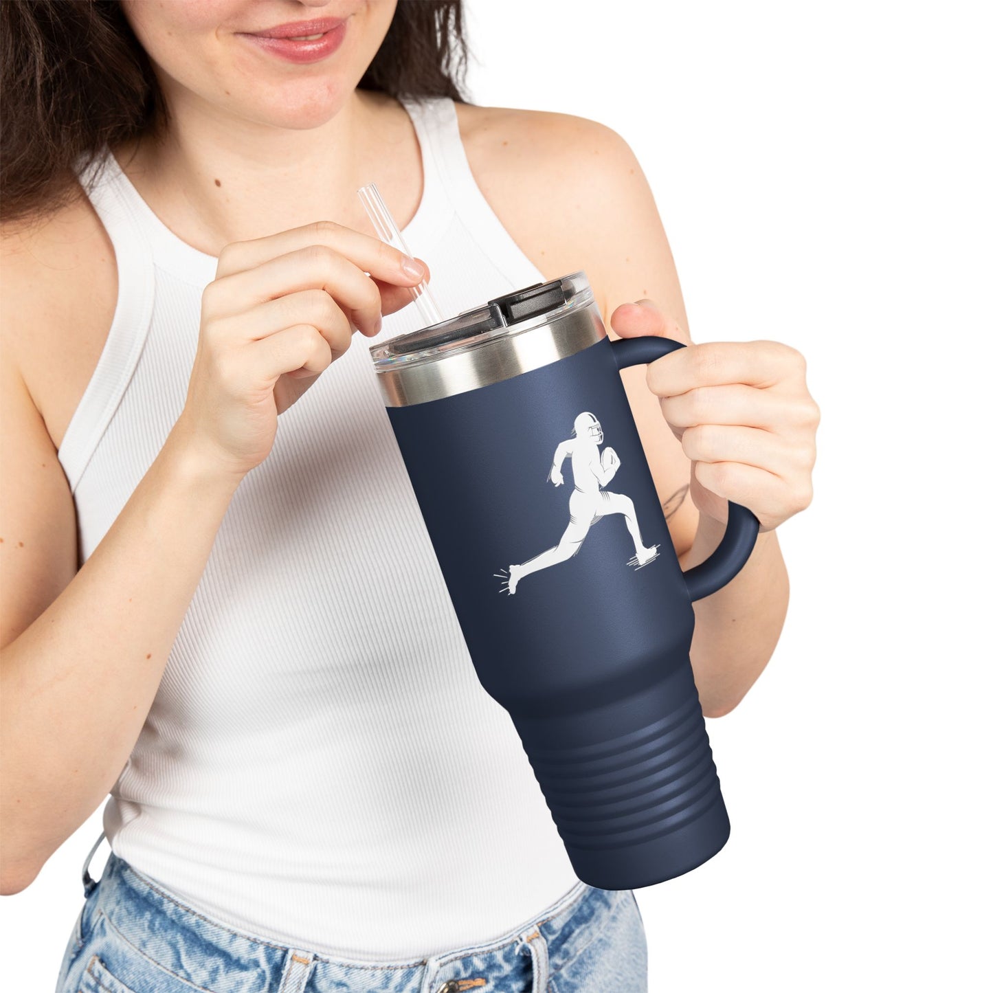 Football Player Coffee Tumbler, Insulated Travel Mug for Active Lifestyles, Sporty Drinkware for On-the-Go, Perfect Gift for Athletes