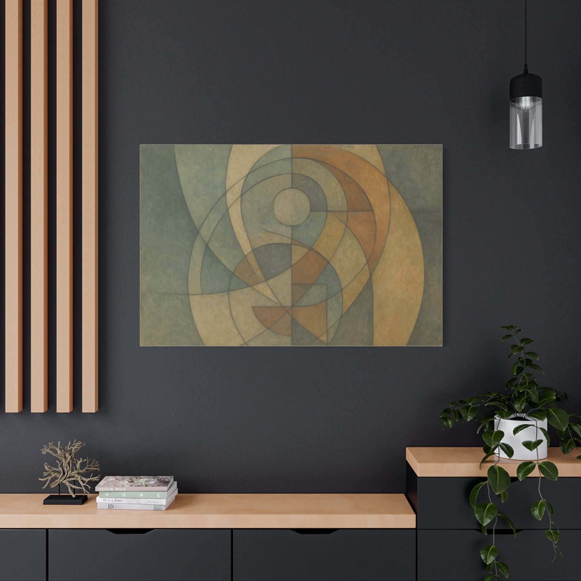 Abstract geometric circles on a matte canvas print by Printify, featuring modern circular shapes and bold design.
