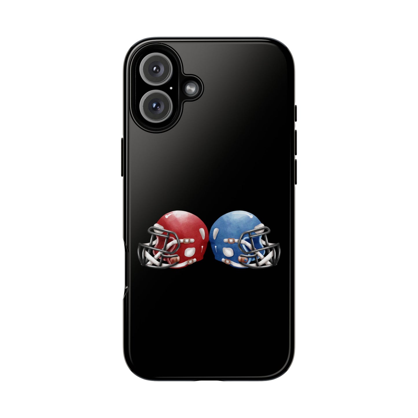Red and blue football helmet tough phone case for iPhone, protective Printify cover with detailed football helmet design.