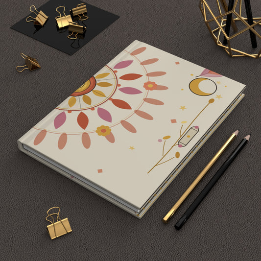 Boho sunflower mandala hardcover journal with matte floral cover, ideal for writing and stationery enthusiasts.