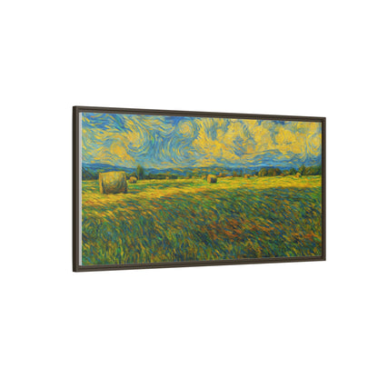 Multi-color landscape matte canvas print in a frame, featuring scenic nature imagery from Printify.