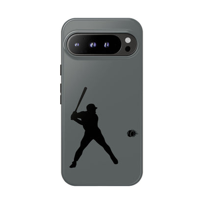 Black baseball silhouette tough phone case for iPhone offers sporty protection, featuring a bold baseball design by Printify.