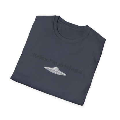 Black UFO T-Shirt by Printify featuring a humorous alien graphic and sci-fi design, perfect for fans of extraterrestrial themes.