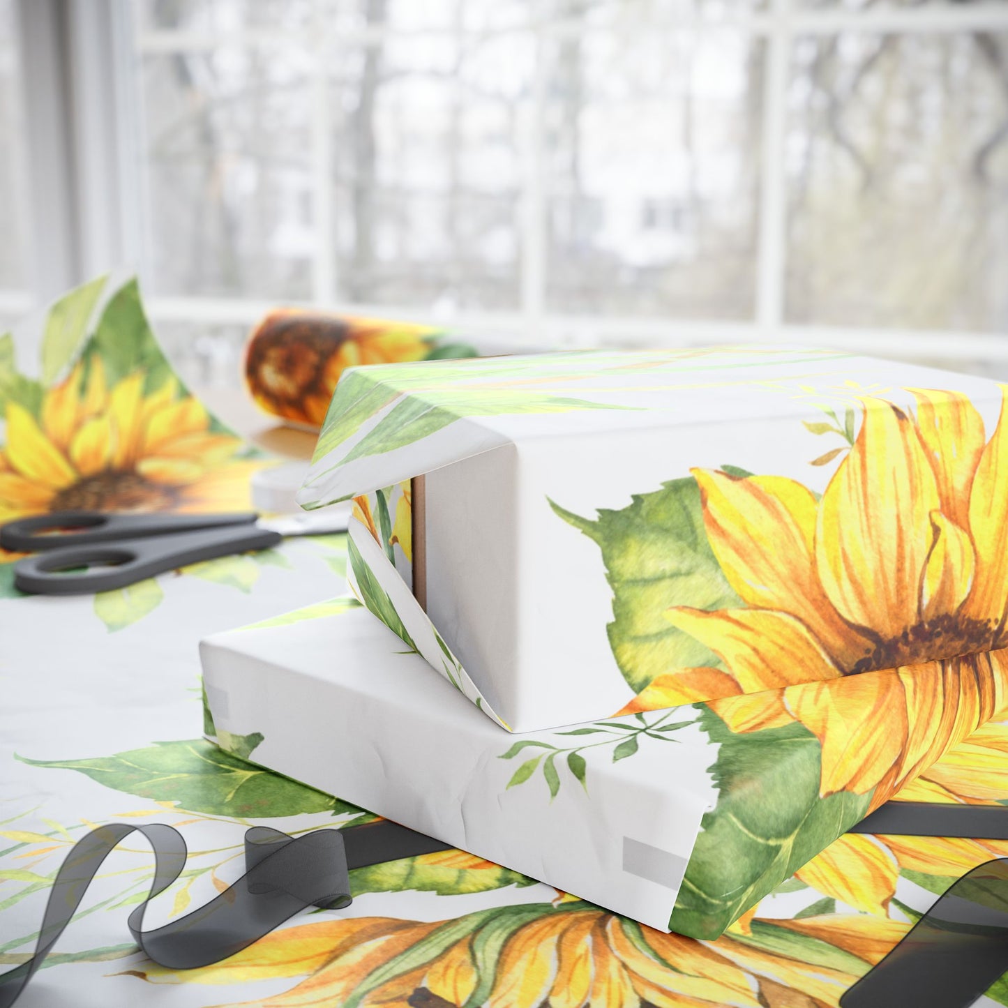 Sunflower Wrapping Paper Roll — Floral Gift Wrap for Birthdays, Mother's Day & Spring Celebrations