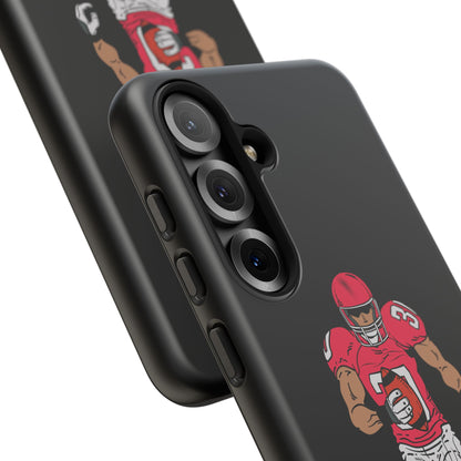 Black football player tough phone case for iPhone, durable protective sports-themed case by Printify.