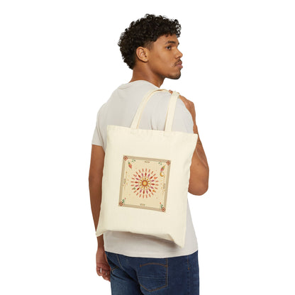 Sunburst Floral Mandala Tote bag | Botanical Boho Canvas Tote