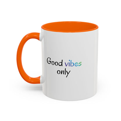 Printify Good Vibes Only accent coffee mug with positive inspirational quote and modern design on a white ceramic mug.