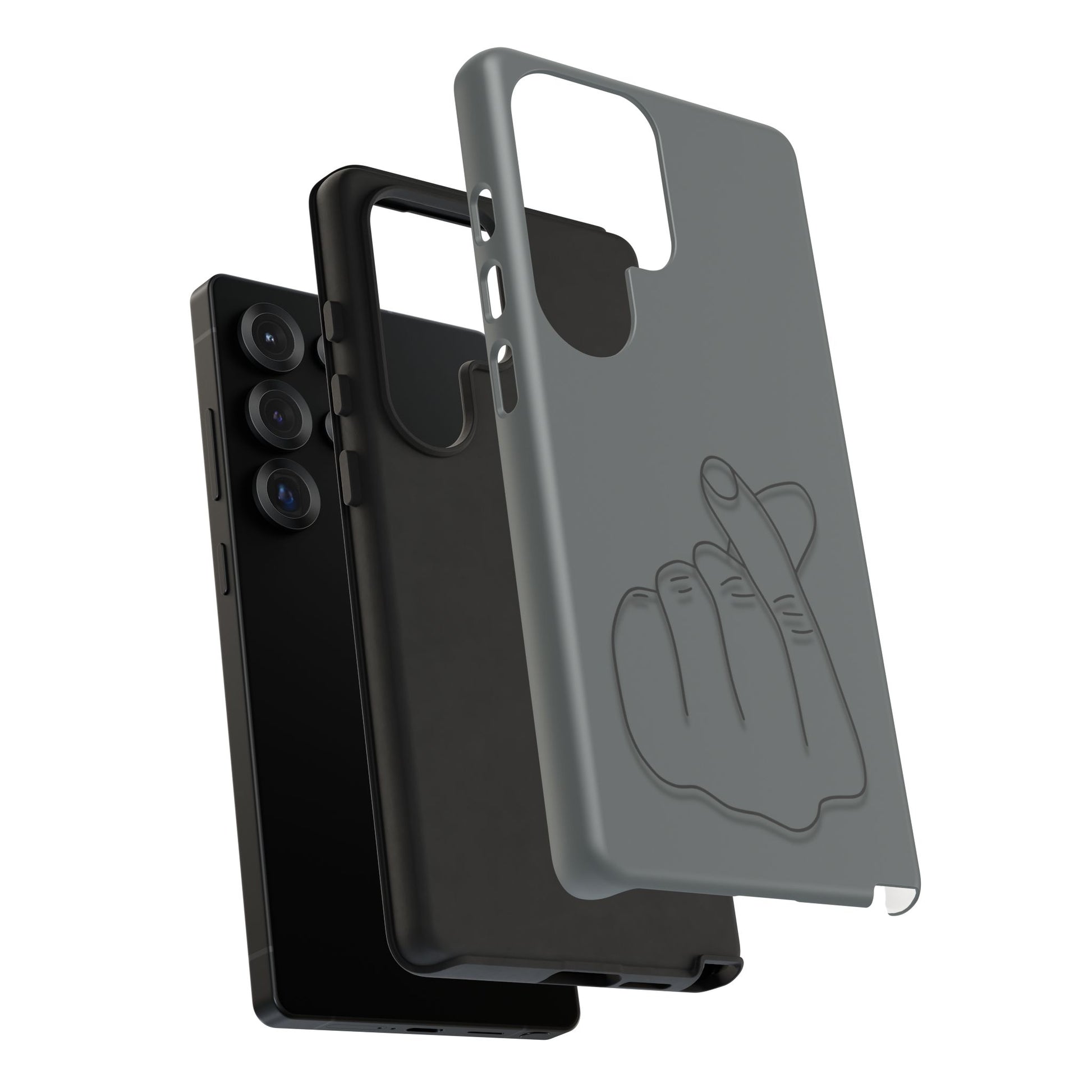 Silicone phone case with embossed Korean finger heart design by Printify, featuring a textured, stylish accessory for smartphones.