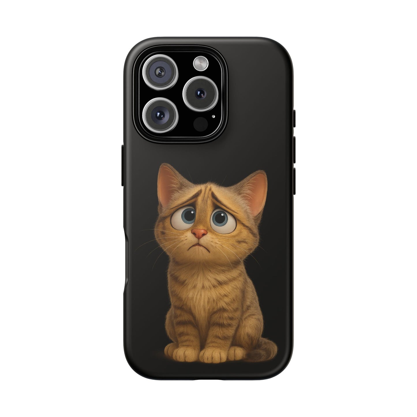 Cute sad kitty print phone case for iPhone, protective and stylish cat-themed accessory by Printify.