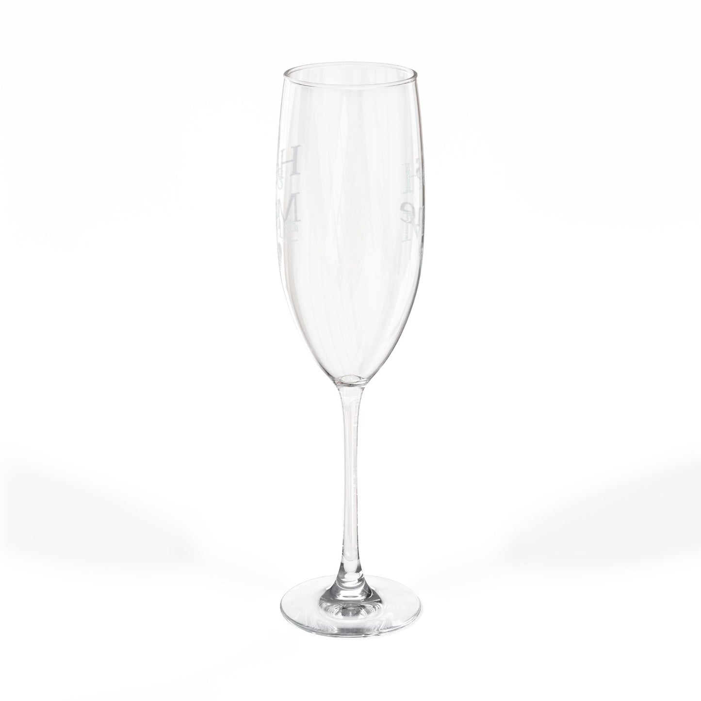 Engraved 8oz Champagne Flute — "He's Mine" Heart Wedding Toast Glass
