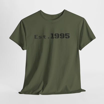 Vintage minimalist Est. 1995 T-shirt by Printify featuring simple birthday design on a classic crewneck tee.