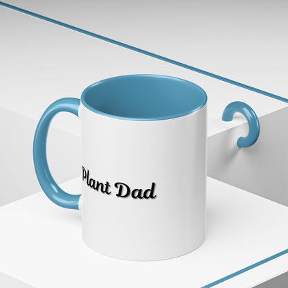 Black-handle Plant Dad coffee mug featuring plant lover design, available in 11oz and 15oz sizes, ideal for plant enthusiasts.