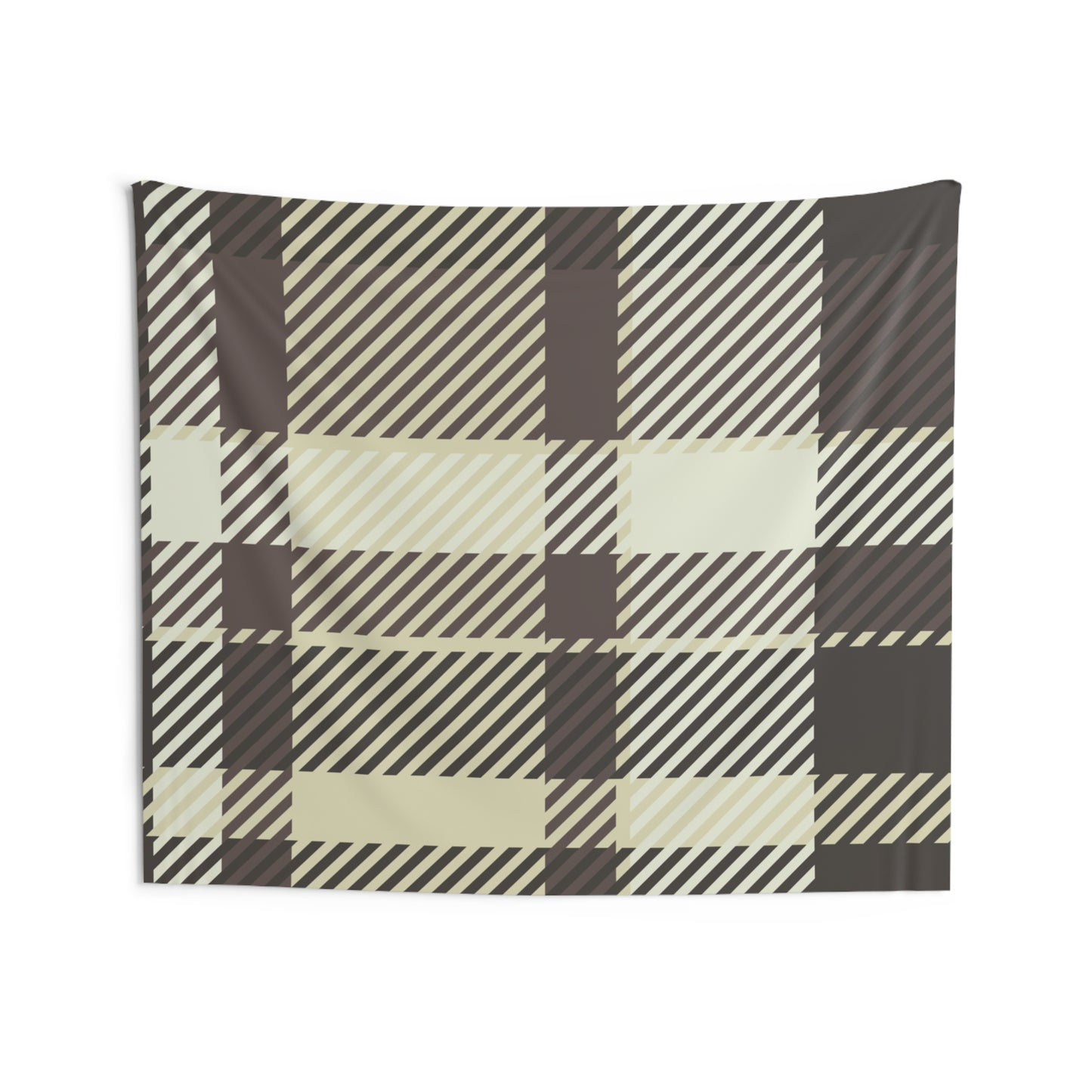 Plaid Beige & Brown Indoor Wall Tapestry — Cozy Buffalo Check Decor