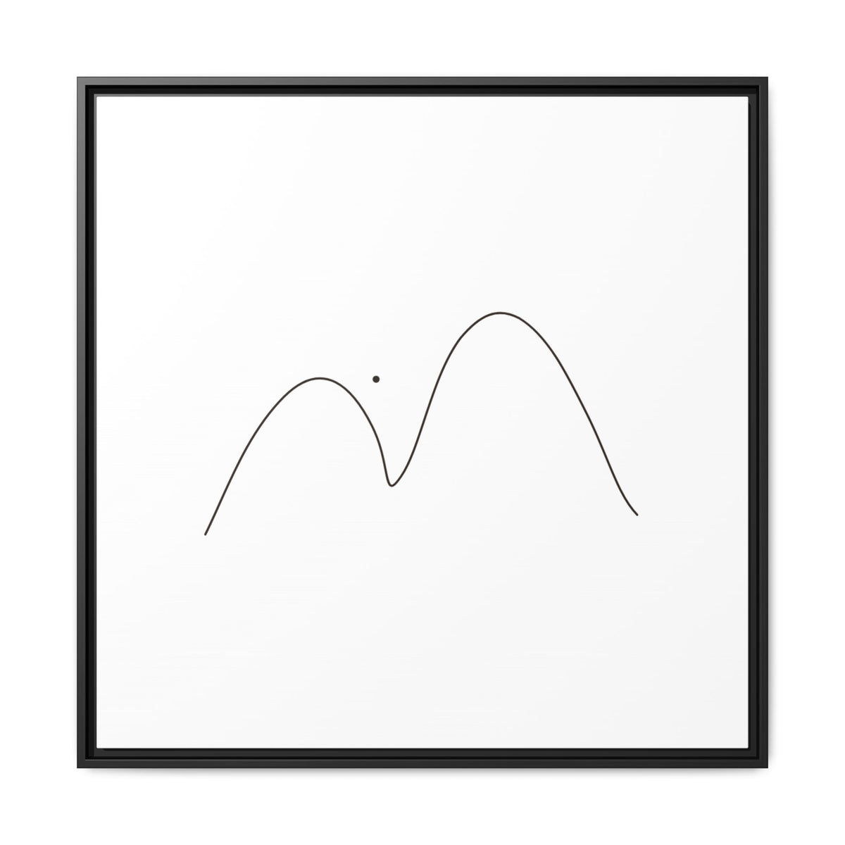 Minimalist mountain line art on framed matte canvas by Printify, featuring clean geometric mountain design on neutral background.