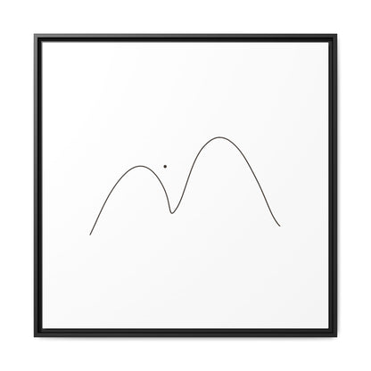 Minimalist mountain line art on framed matte canvas by Printify, featuring clean geometric mountain design on neutral background.